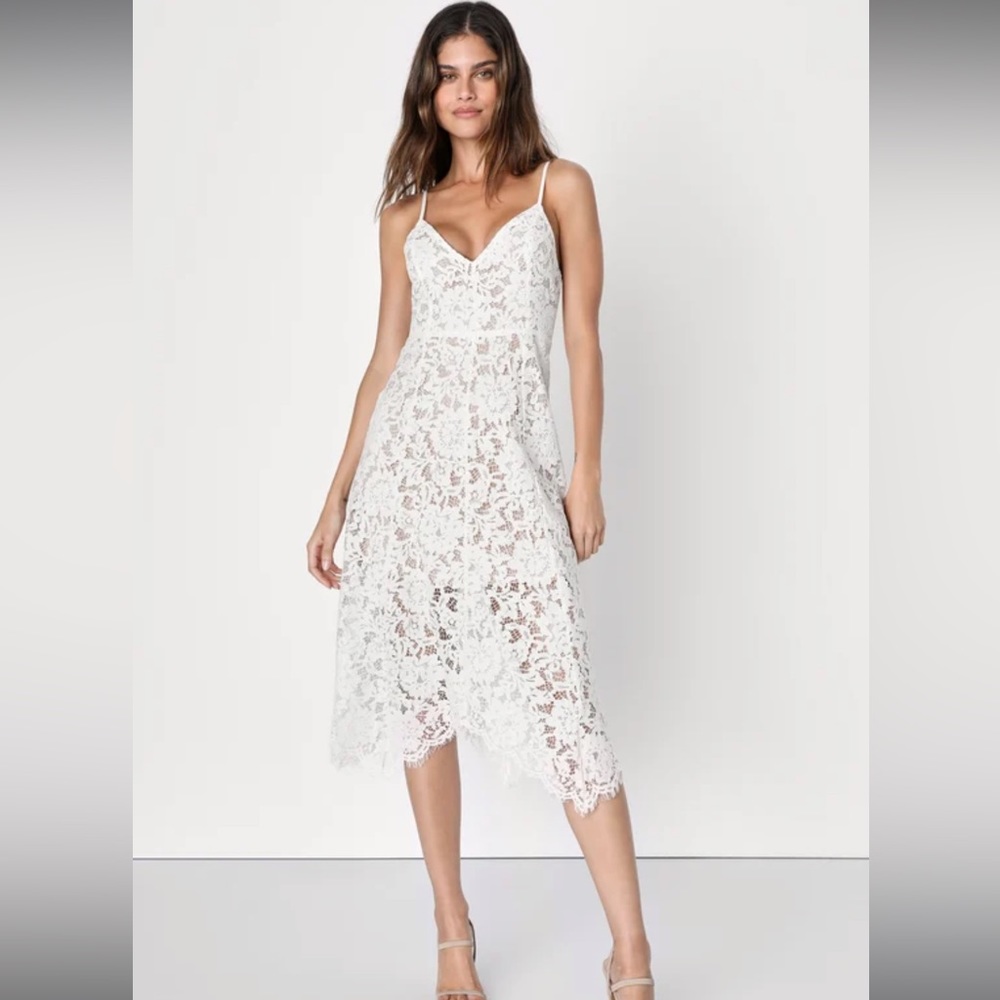White lulus lace midi dress